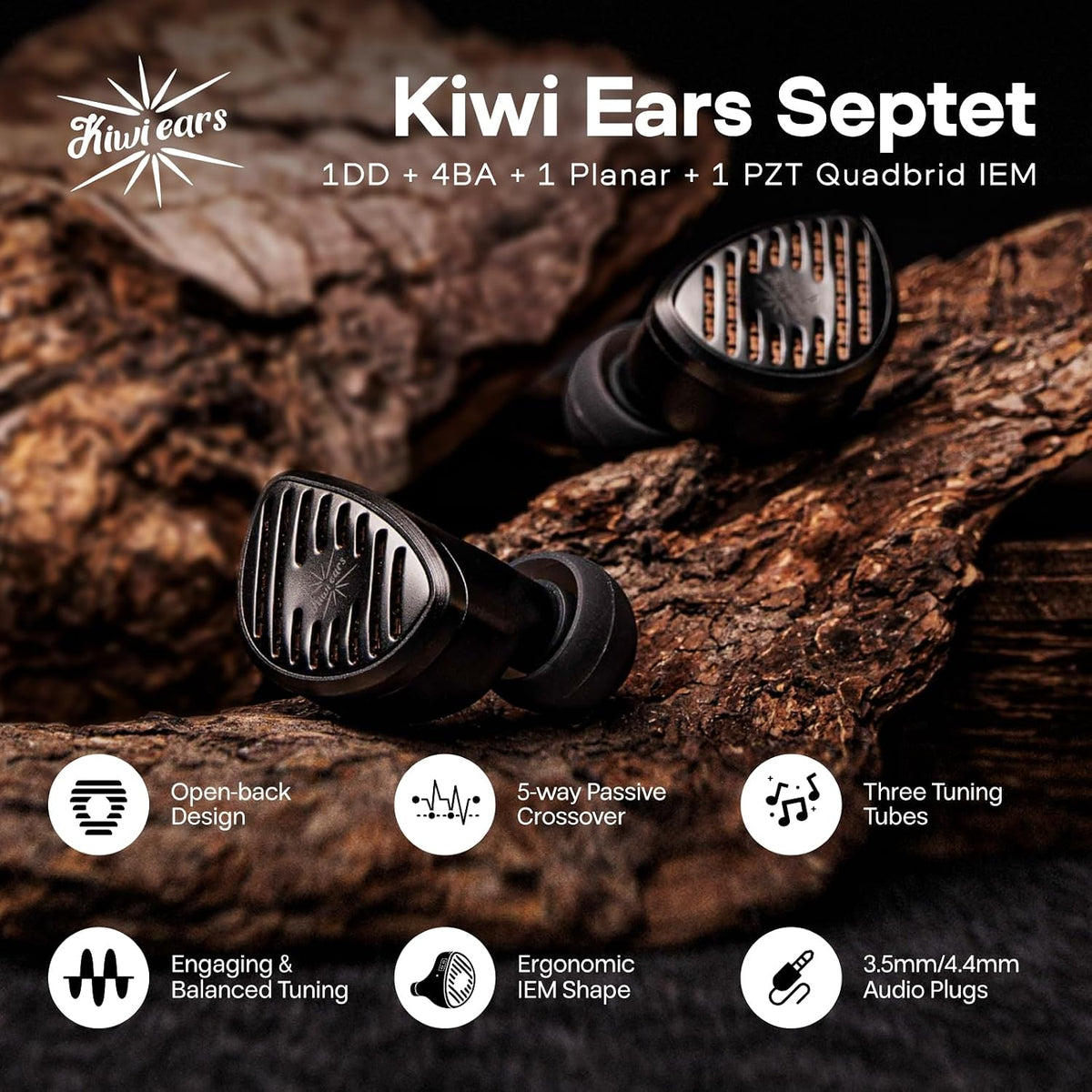 Linsoul Kiwi Ears Septet 1DD + 4BA + 1 Planar + 1 PZT Quadhybrid IEM