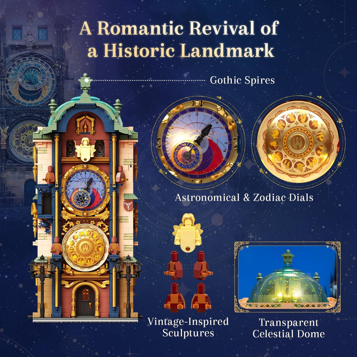 PANTASY Juego de construcción de reloj astronómico de Praga para adultos