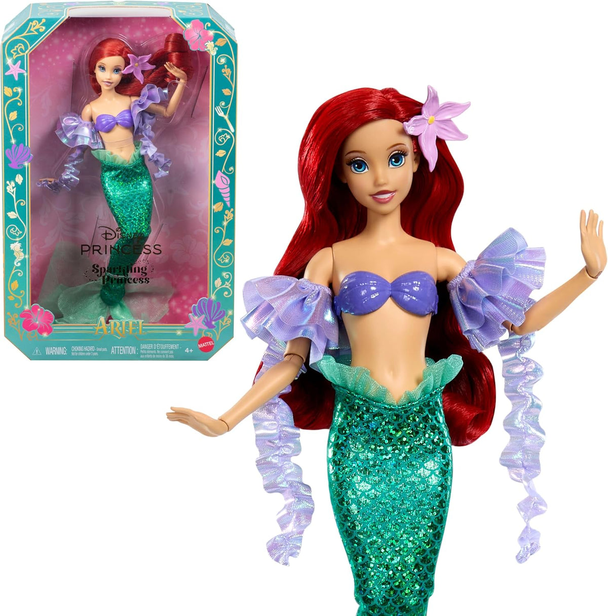 Muñeca de colección Ariel Sirena de la Princesa Disney Mattel, con Vestuario Brillante
