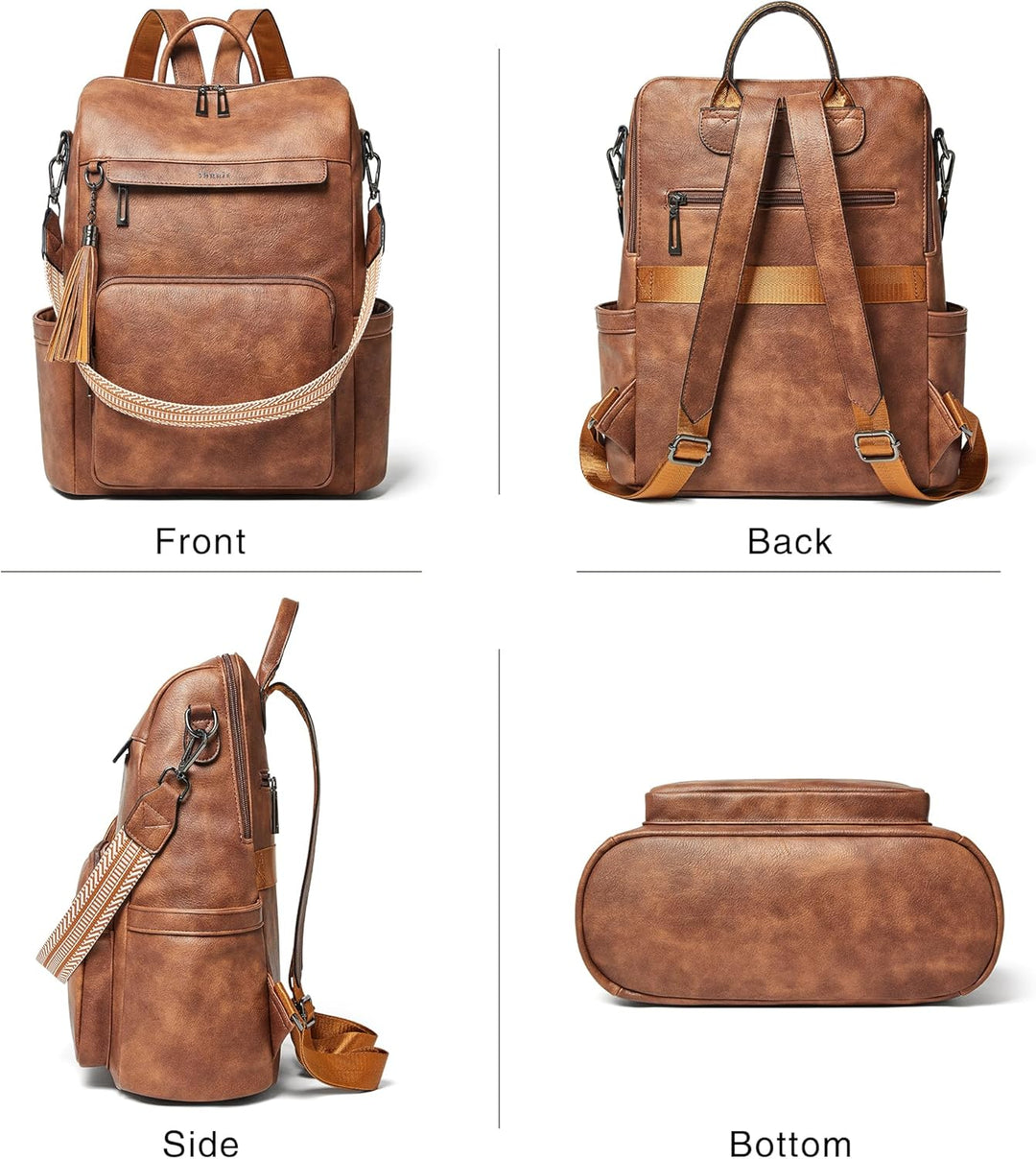 Shrrie - Mochila de cuero vegano para laptop de 14 pulgadas para mu...