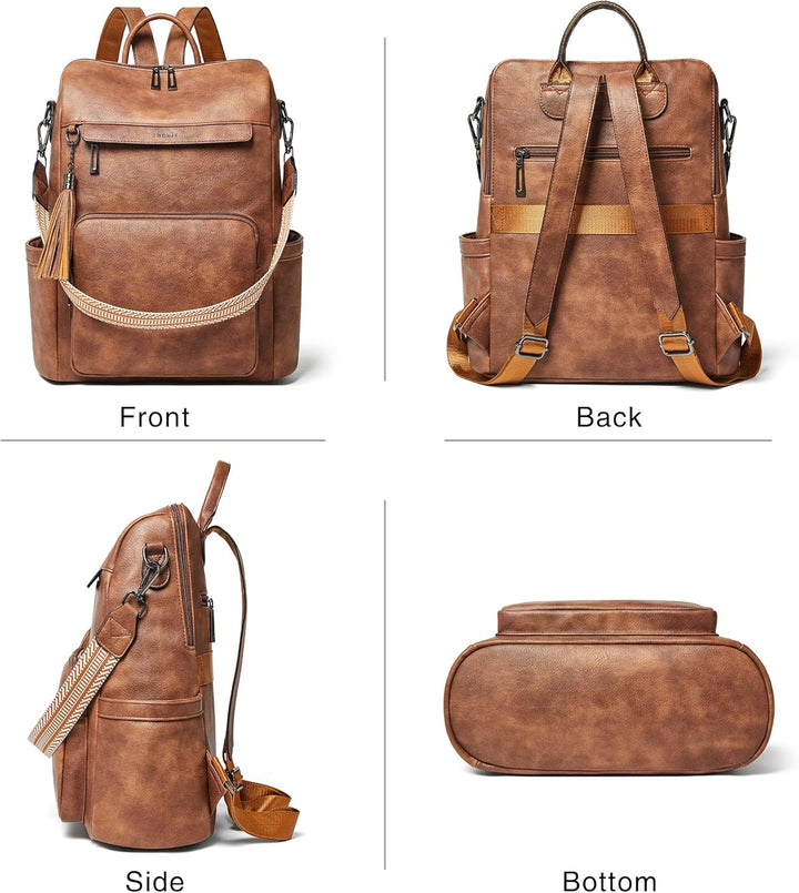 Shrrie - Mochila de cuero vegano para laptop de 14 pulgadas para mu...