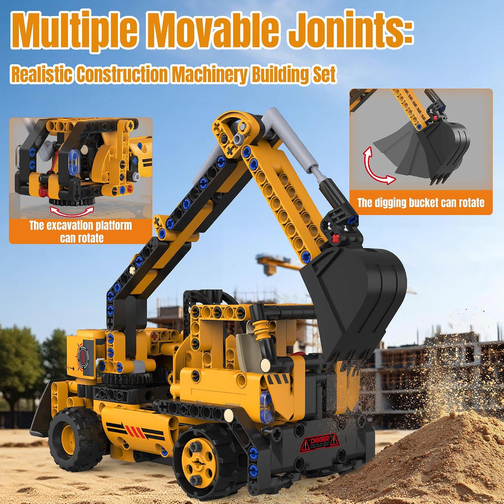 Juego de construcción de robot STEM 5 en 1, excavadora de control remoto con aplicación, juguetes de construcción de robótica técnica y kits STEM de ingeniería educativa para niños