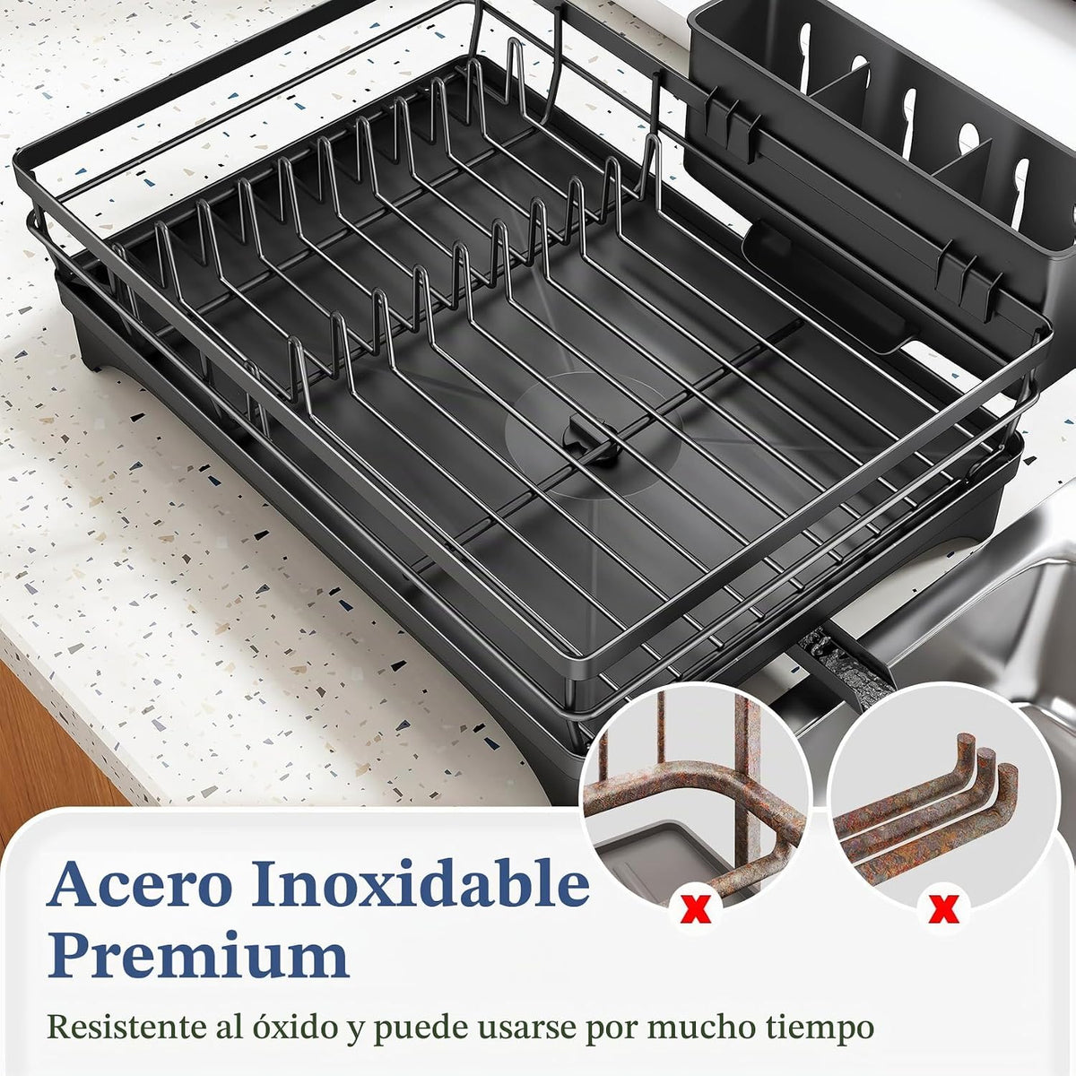 SNTD Parrilla de secado para plato en la encimá de la cocina, 11.8" ancho x 16.7" largo, negro