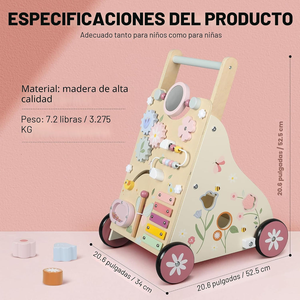 Caminador de madera para bebé, caminador de empuje para bebé, juguetes de caminador de empuje para bebés que aprenden a caminar y a pasar de sentado a de pie, con juguete sensorial