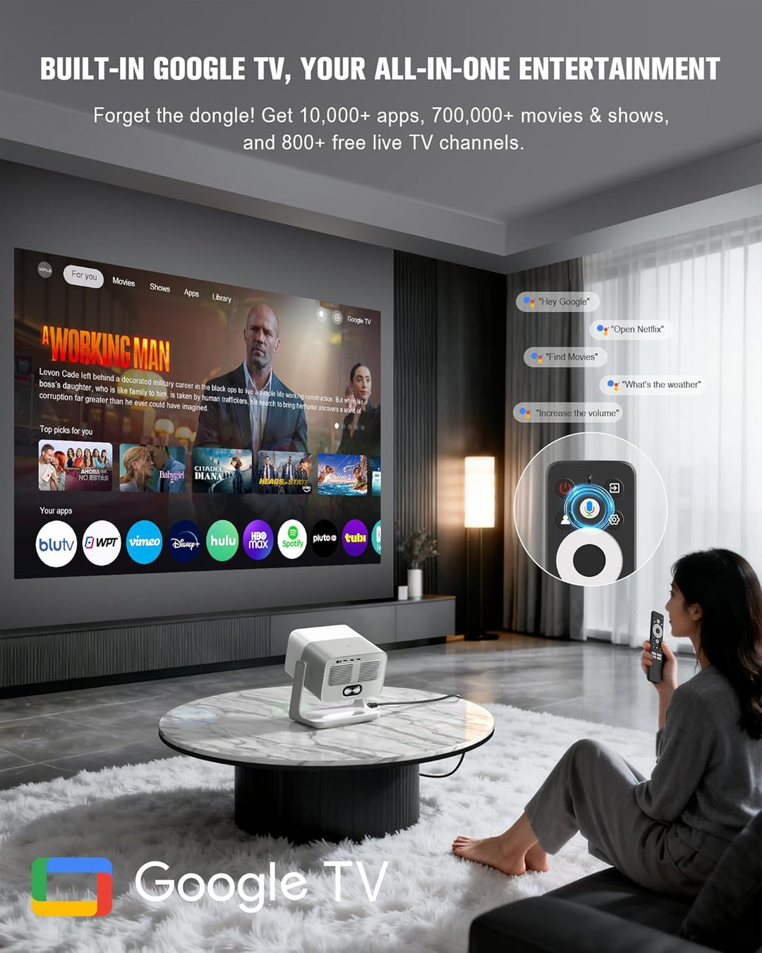 【3000 ANSI oficial Google TV】Proyector inteligente 4K con WiFi y Bl...