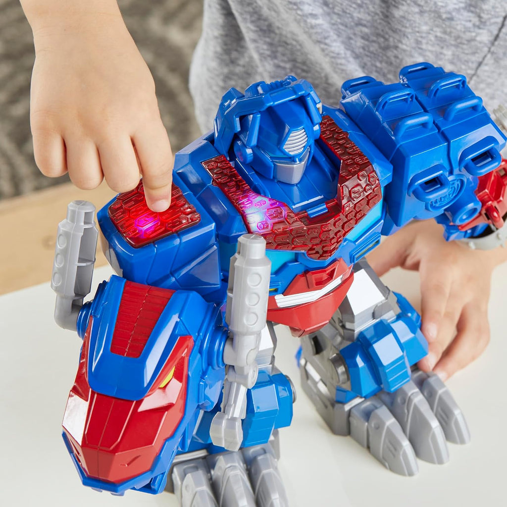 Transformers Dinobot Adventures Optimus Prime T-Rex - Juguete de conversión con luces y sonidos, figura de acción de 9+ pulgadas, a partir de 3 años (exclusivo de Amazon)