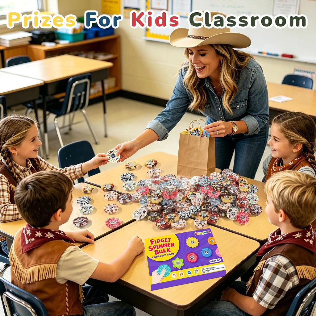 Paquete de 52 juguetes giratorios para fiestas de Rodeo para cumpleaños de niños, con temática occidental a granel para recompensas de aula, bolsas de regalos, suministros de fiesta de vaquero