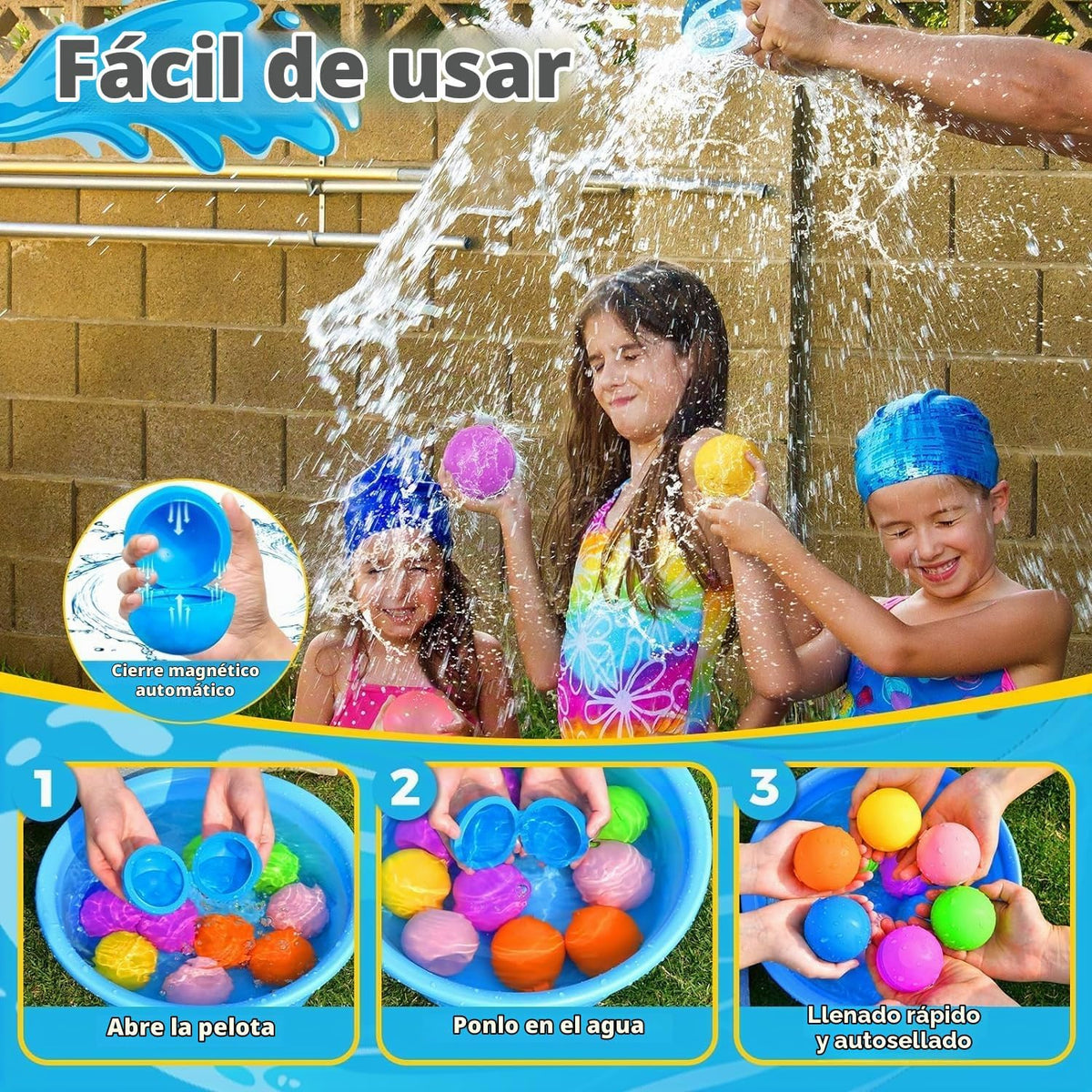 6 globos de agua reutilizables – Bolas de agua de llenado rápido para niños de 4 a 8 años – Bomba de agua autosellante recargable para fiesta de verano, piscina, juguetes de playa al aire libre para niños de 8 a 12 años