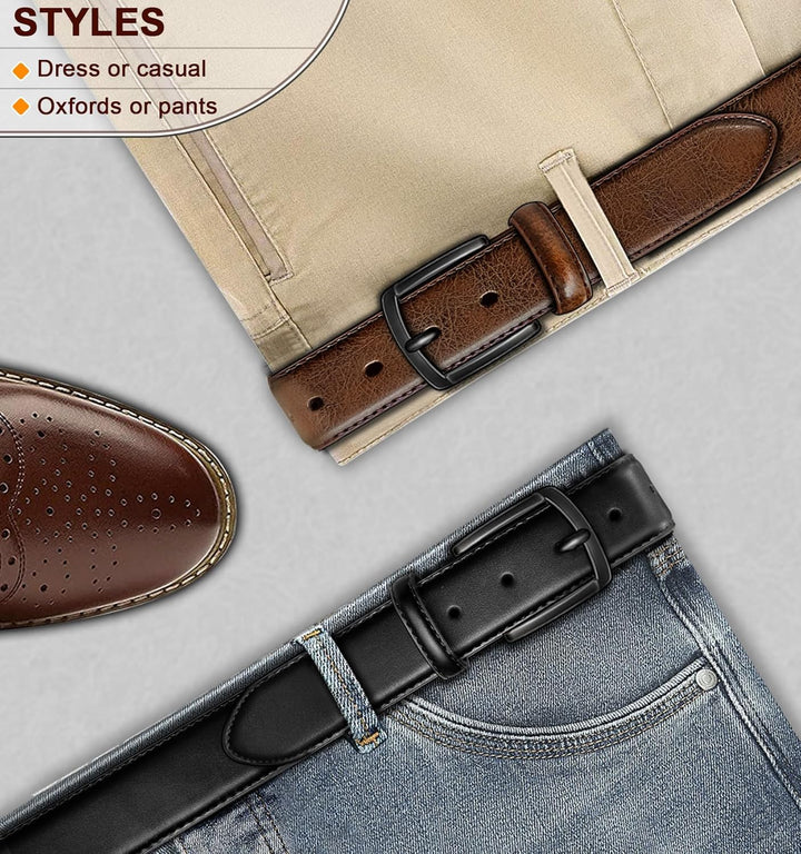 BULLIANT Cinturón para hombre, 2 unidades, cinturón de cuero, 7 agu...