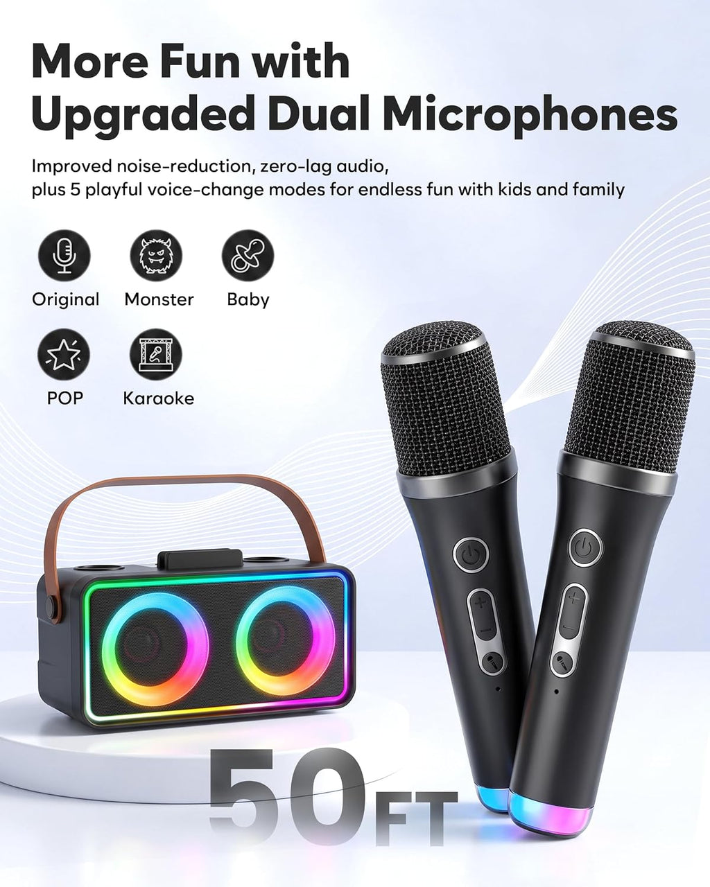 Máquina de karaoke, altavoz portátil Bluetooth con 2 micrófonos
