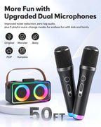 Máquina de karaoke, altavoz portátil Bluetooth con 2 micrófonos