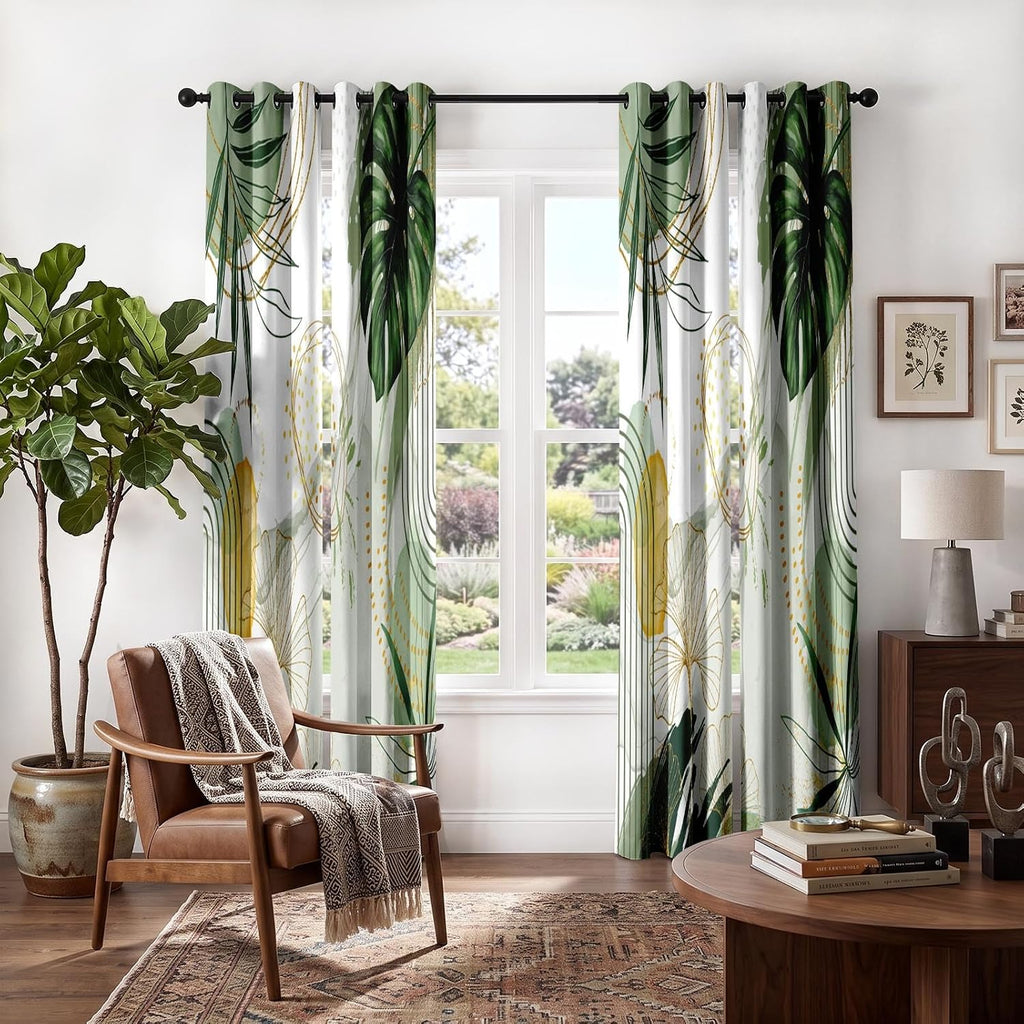 4 paneles de cortinas opacas, cortinas botánicas bohemias para