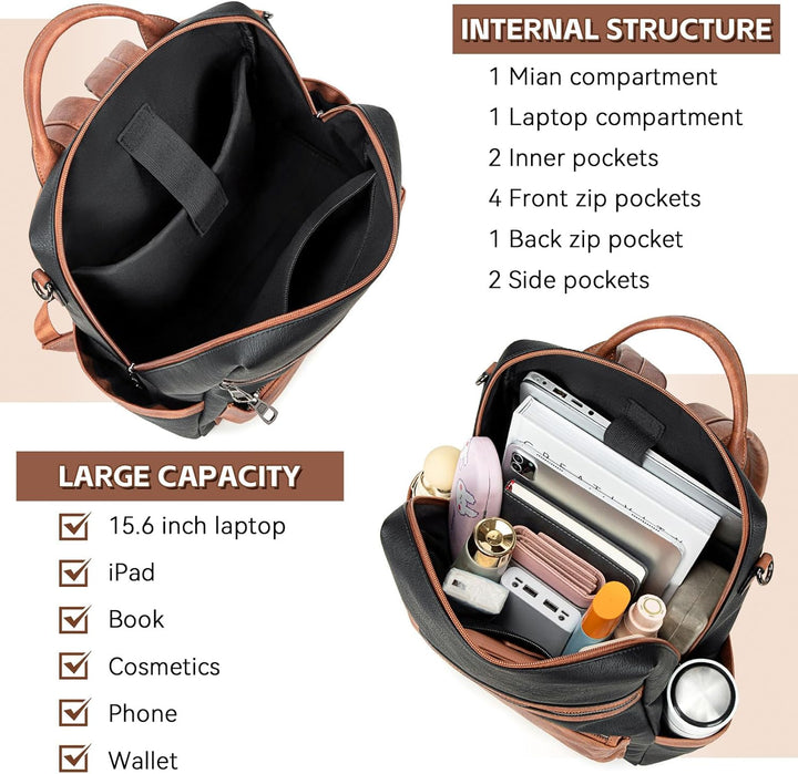 AGLOD Mochila de cuero vegano para computadora portátil para mujer,...