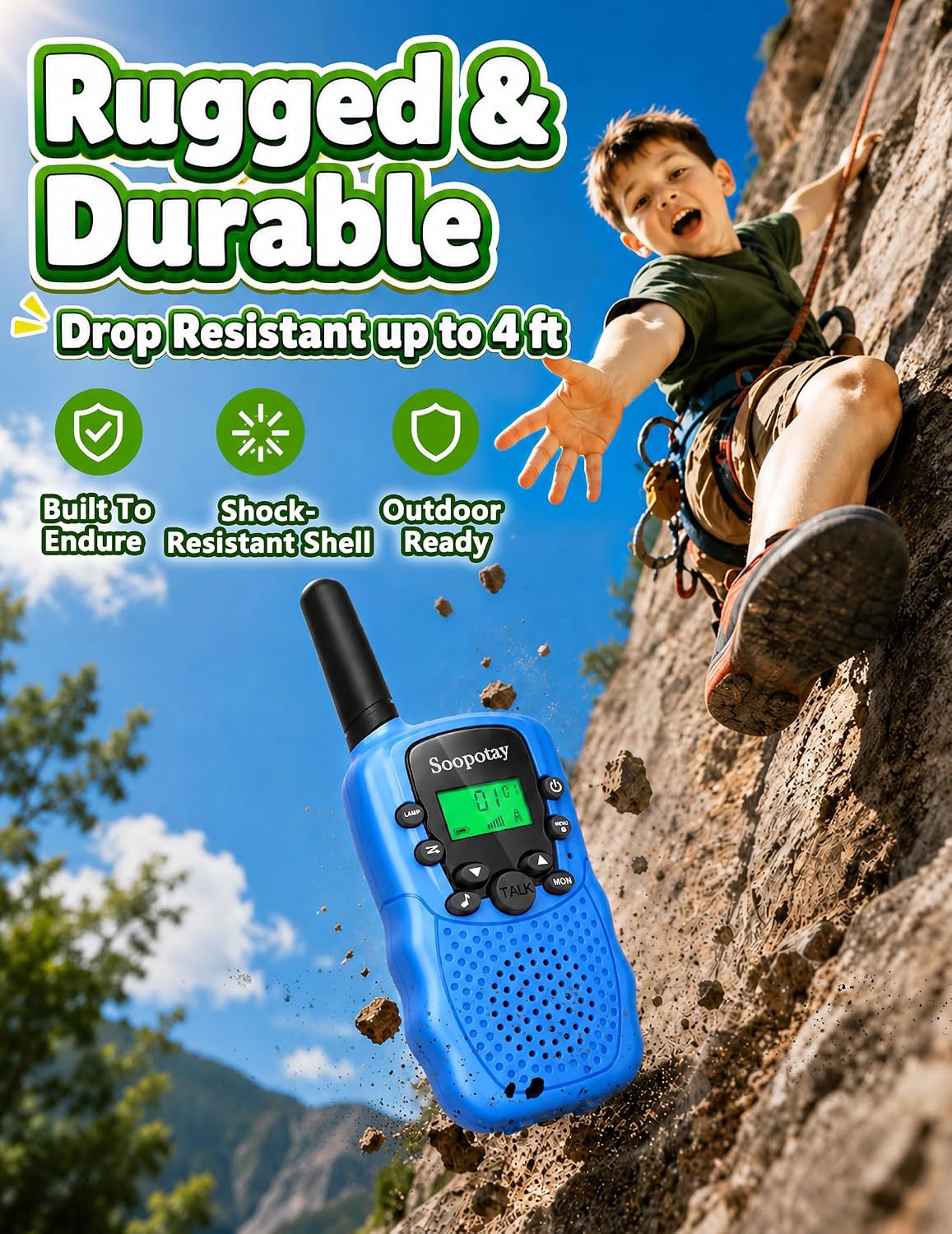 Rechargeable Walkie Talkies para Kids 3 Pack, Walkie Talkie Toys para Girls Boys, Outdoor Toys/Outside Camping Games para Kids Age 4-8-12, Birthday Gifts para 4 5 6 7 8 9 10 Year Old (Blue Pink Green)