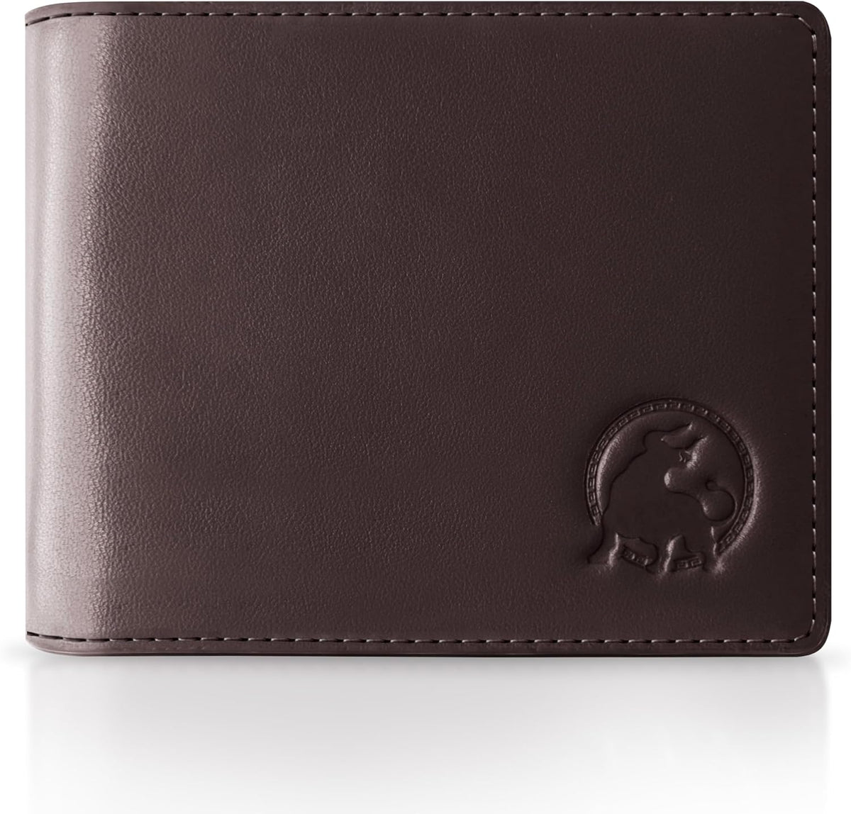 Cartera de cuero de grano completo para hombre, minimalista, delgada, plegable, con bloqueo RFID, con bolsillo para efectivo, 8 ranuras para tarjetas (marrón oscuro)