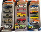 Matchbox Juego de 15 autos de juguete y camiones con 3 paquetes temáticos de 5 vehículos fundidos a escala 1:64 (los estilos variarán)