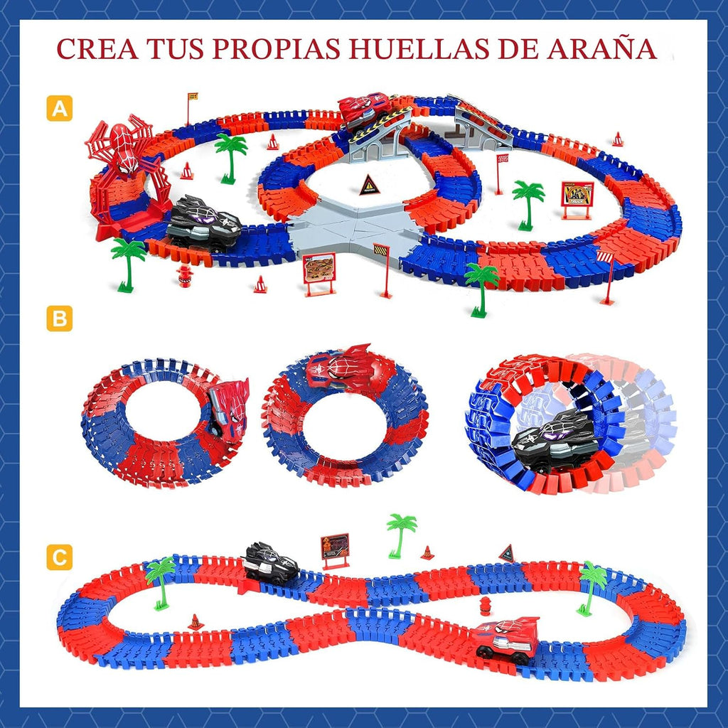 Juguetes de Camiones Monstruo Héroe Araña para Niños y Niñas de 3, 4, 5, 6, 7, 8, 9 Años: Set de Pista de Carreras con 2 Coches Araña Eléctricos, Juguetes para Niños, Regalo para Niños y Niñas de 3-9