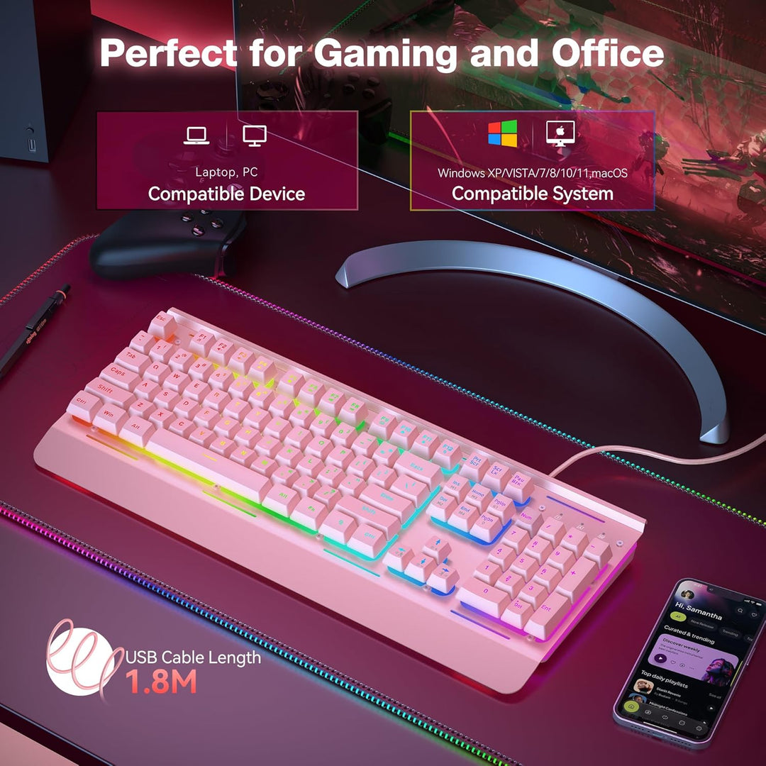 TECKNET Teclado para juegos, teclado de computadora USB con cable,...