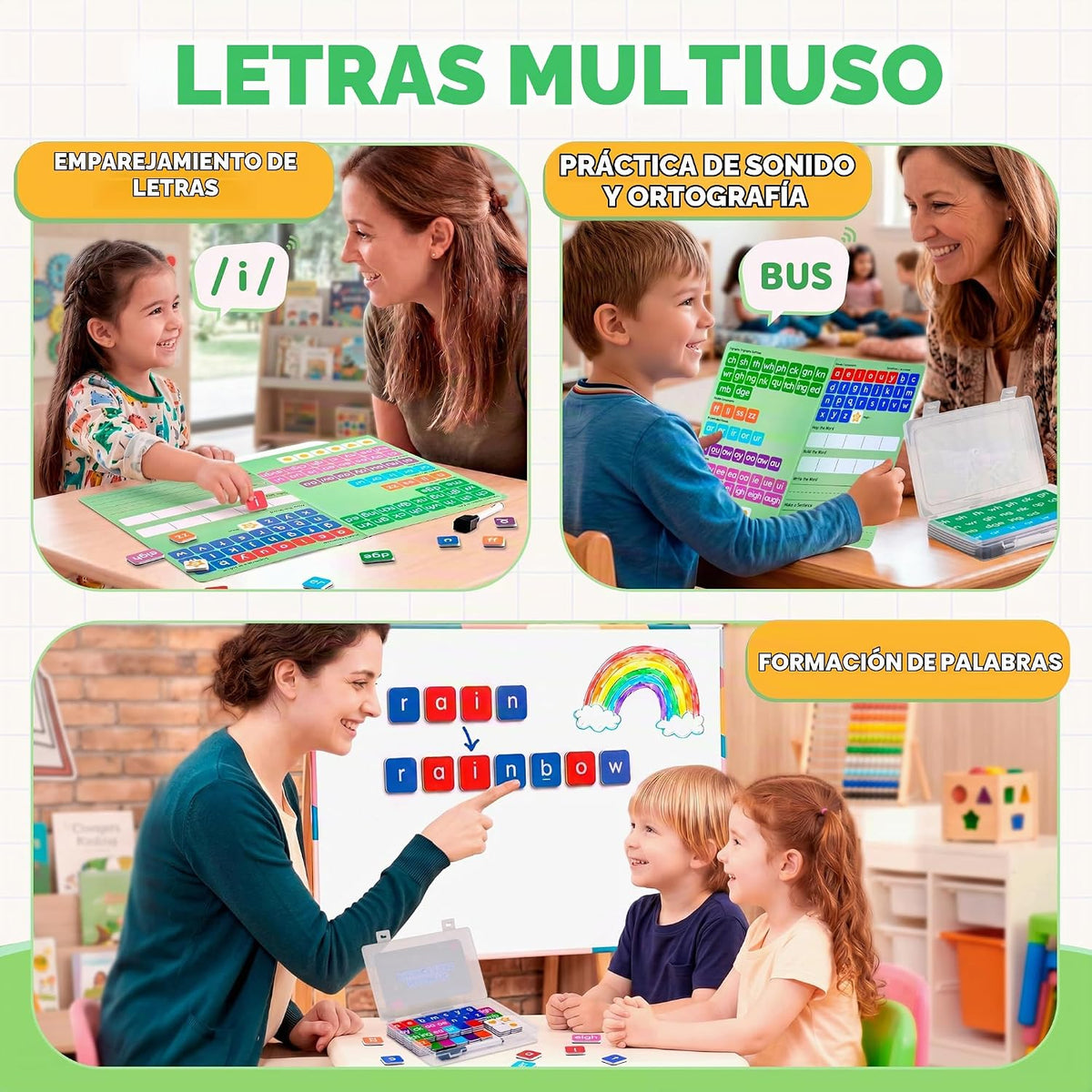 JoyCat 3 juegos de azulejos magnéticos de letras, carpeta de construcción