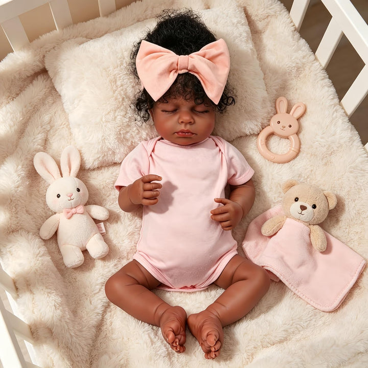Yudill Muñeca realista de bebé Reborn negra de 18 pulgadas con ojos...