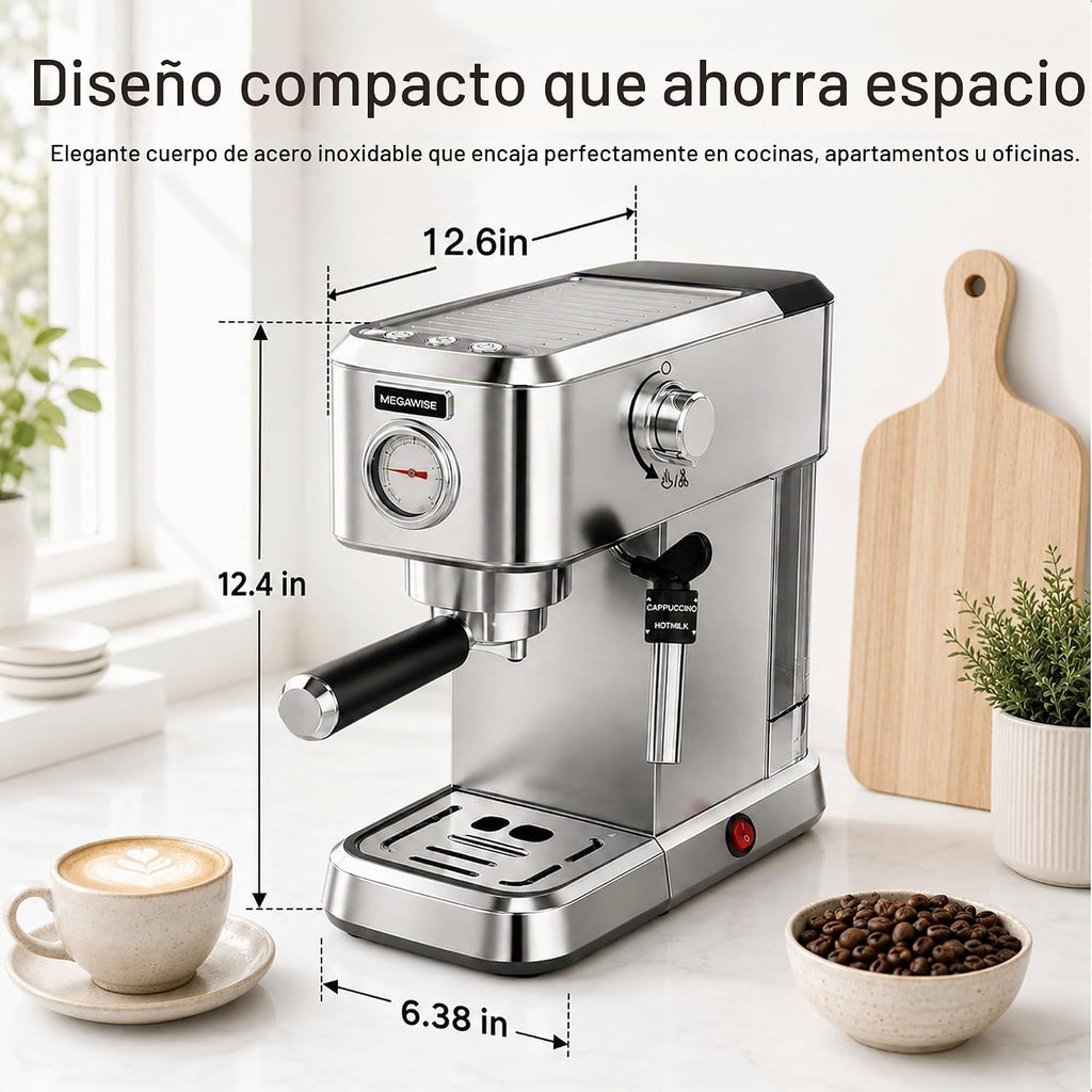 MEGAWISE Máquina de café expreso, cafetera con espumador de leche, cafetera