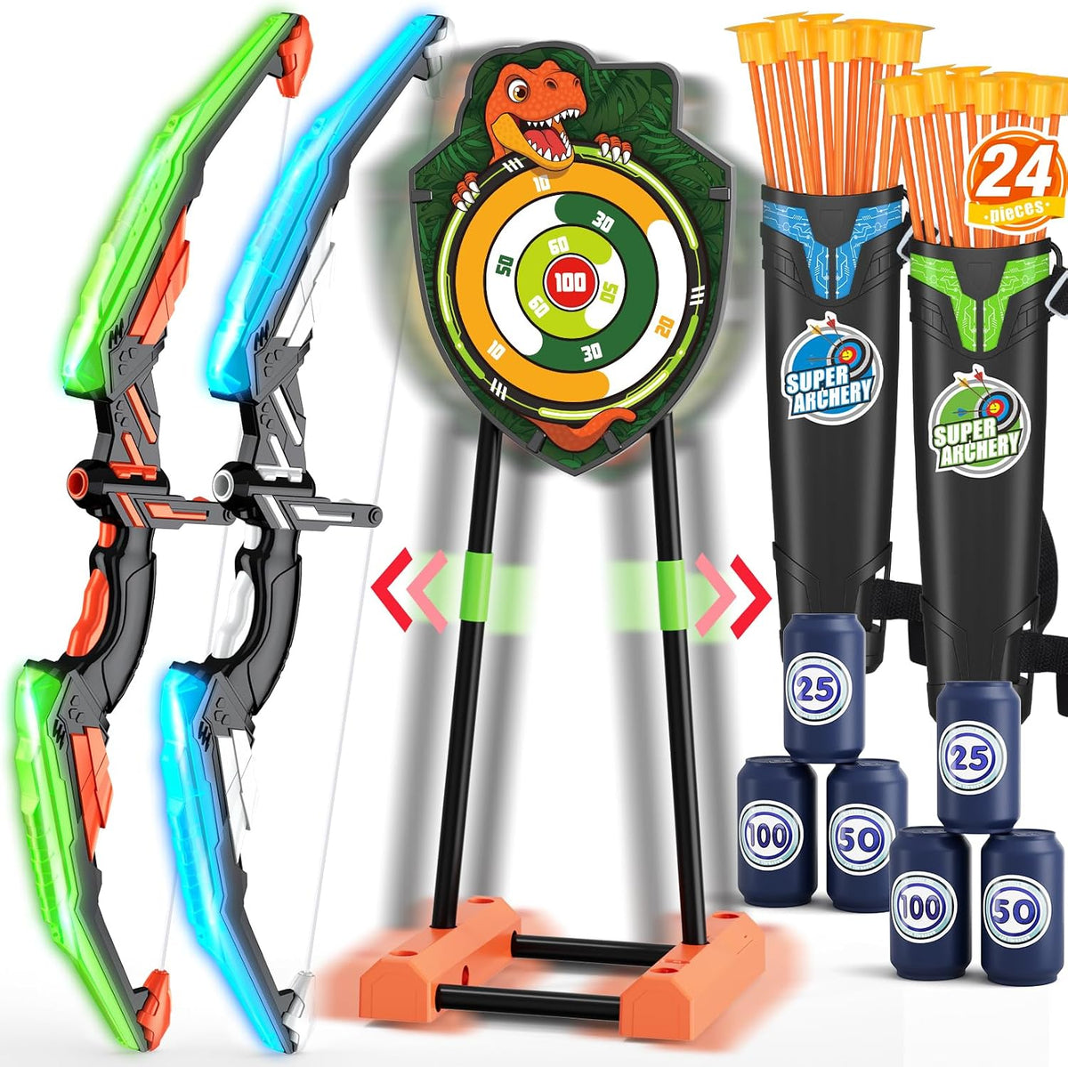 Bow y Arrow para Kids, LED Light Up Archery Set, Indoor Outdoor Sport Gifts para Boys Girls Ages 4-12