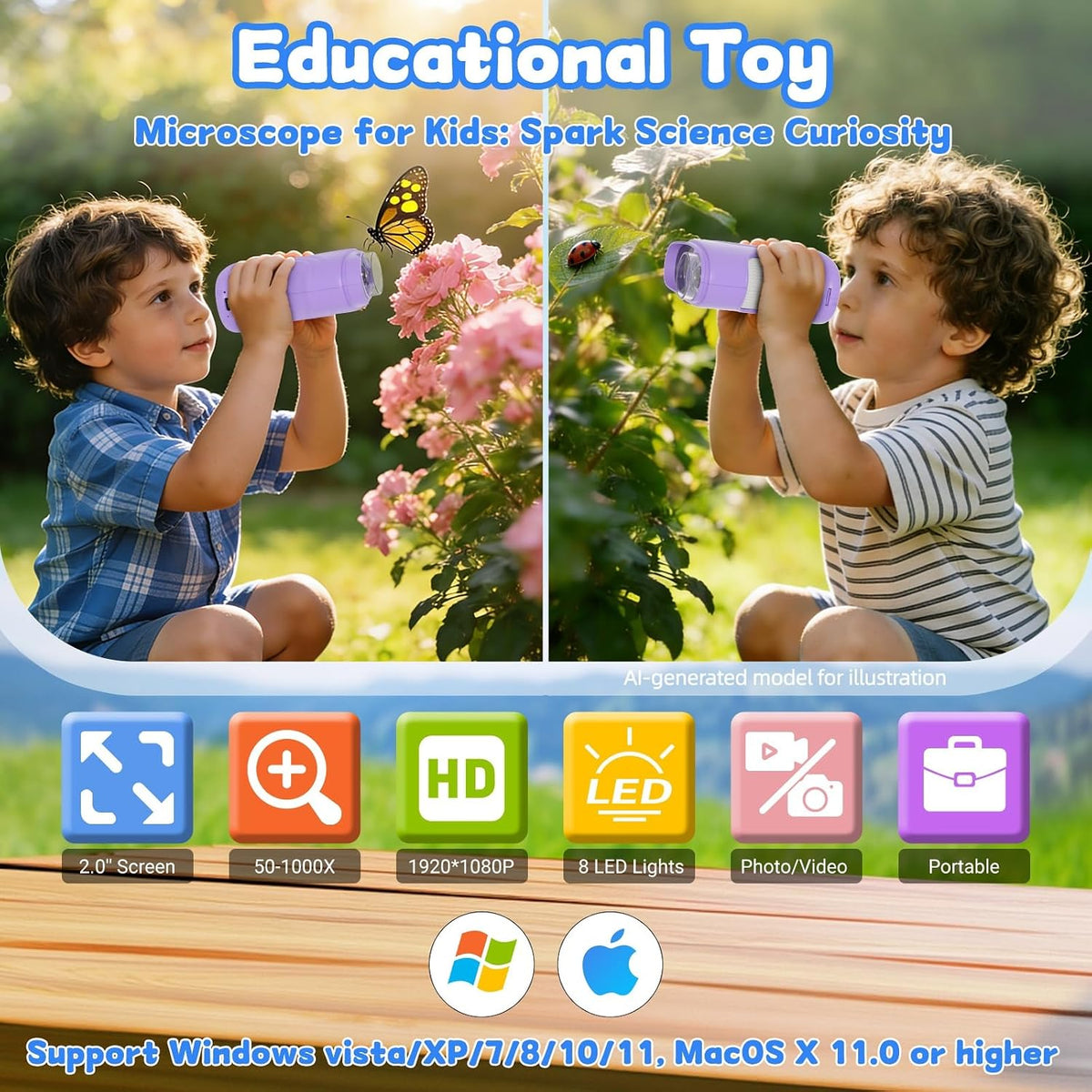 Microscopio digital del PDA 1000X para los niños, juguete educativo