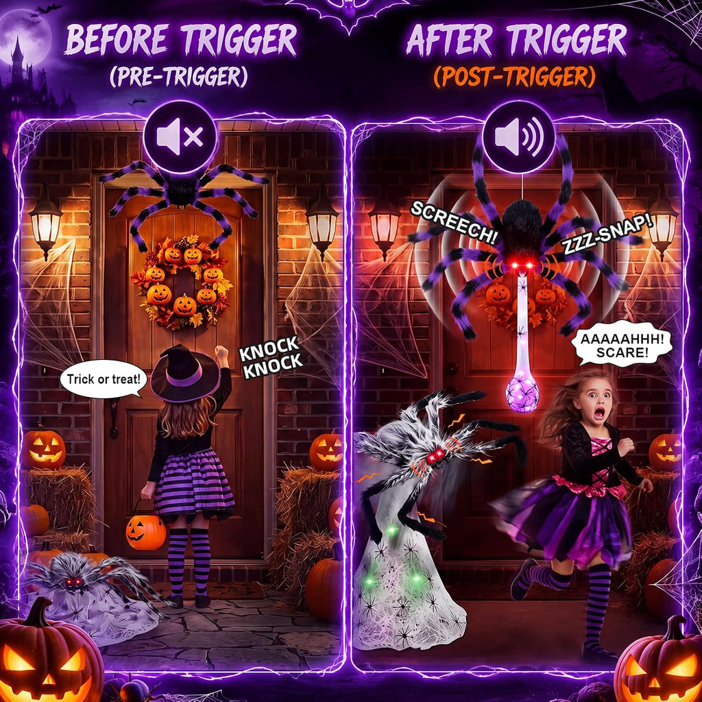 Soulchen Paquete de 2 arañas animatrónicas de Halloween con huevo LED