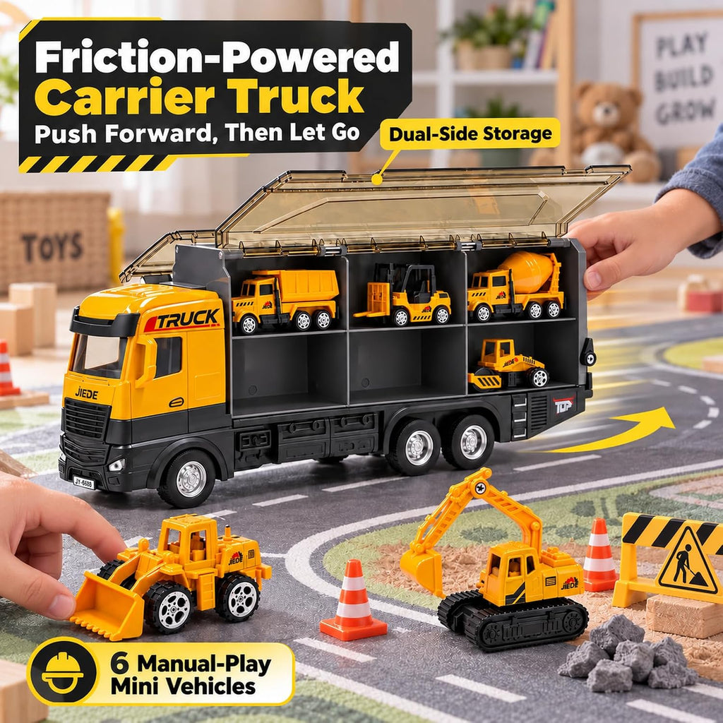 Juego de juguetes de transporte de camiones de construcción con 6