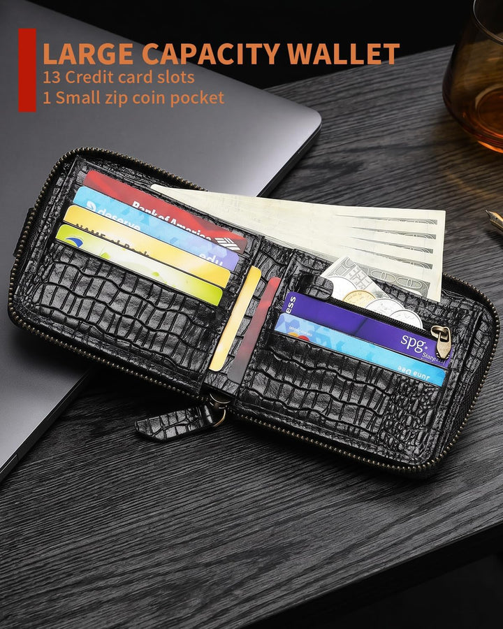 Cartera de cuero genuino con patrón de cocodrilo Steel Lion para ho...