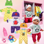 Muñeca de bebé de cuerpo suave con accesorios y 4 juegos de trajes de animales, caucásico