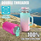 Hydraful Vaso de 64 onzas con asa y pajilla, 100% a prueba de fugas, vaso aislado reutilizable, botella de agua grande de acero inoxidable, taza de viaje para gimnasio, senderismo y campamento
