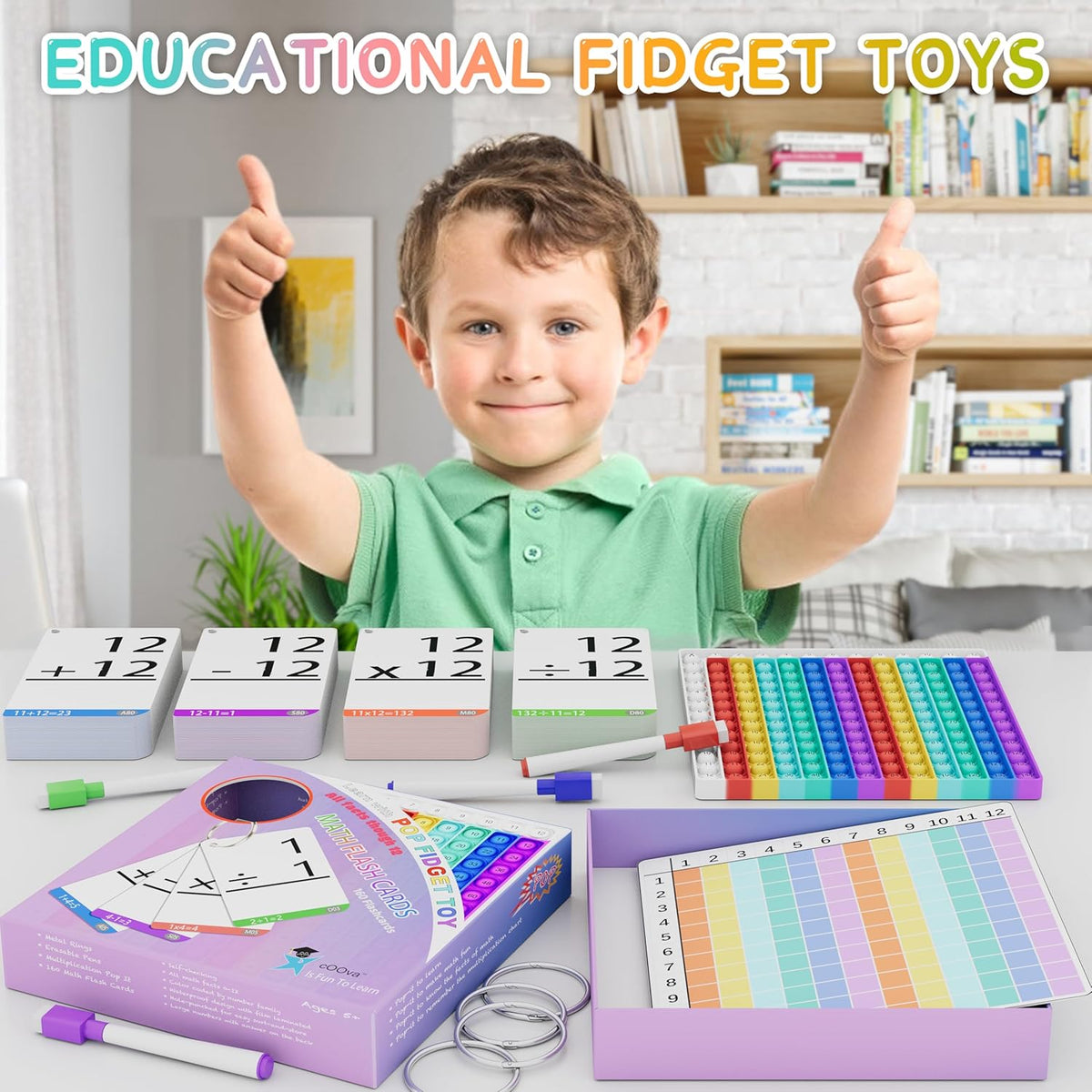 Juegos de matemáticas para niños, tarjetas flash de matemáticas, kit de práctica interactiva, práctica Pop It con suma, resta, multiplicación y división, ideal para aprender y desarrollar habilidades, edades de 4 a 8 años