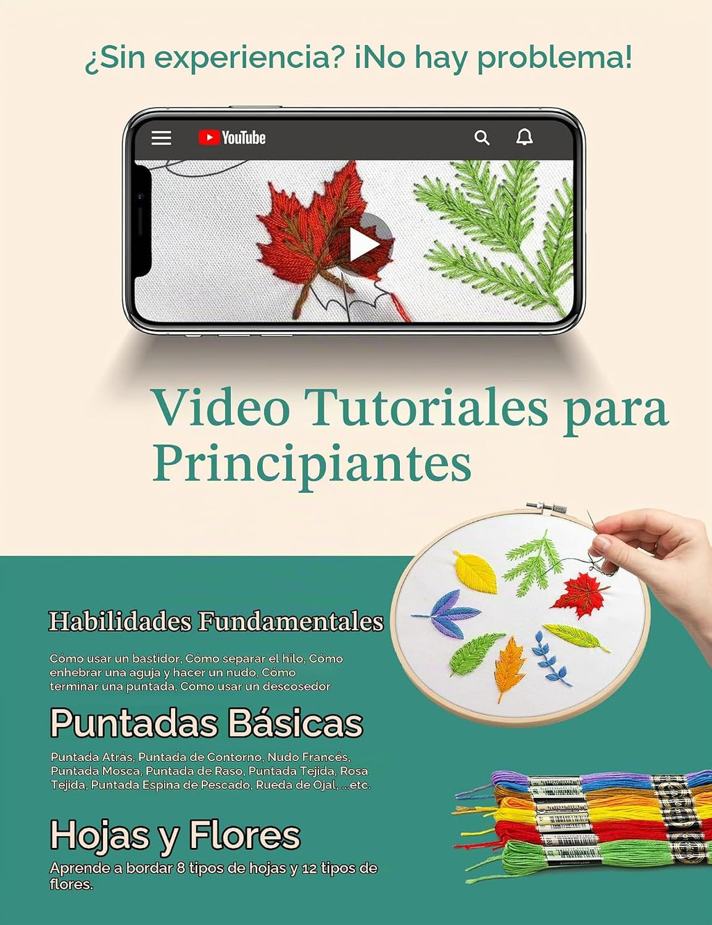 Bradove Leaves y Flowers Embroidery Kit para Beginners con Patterns