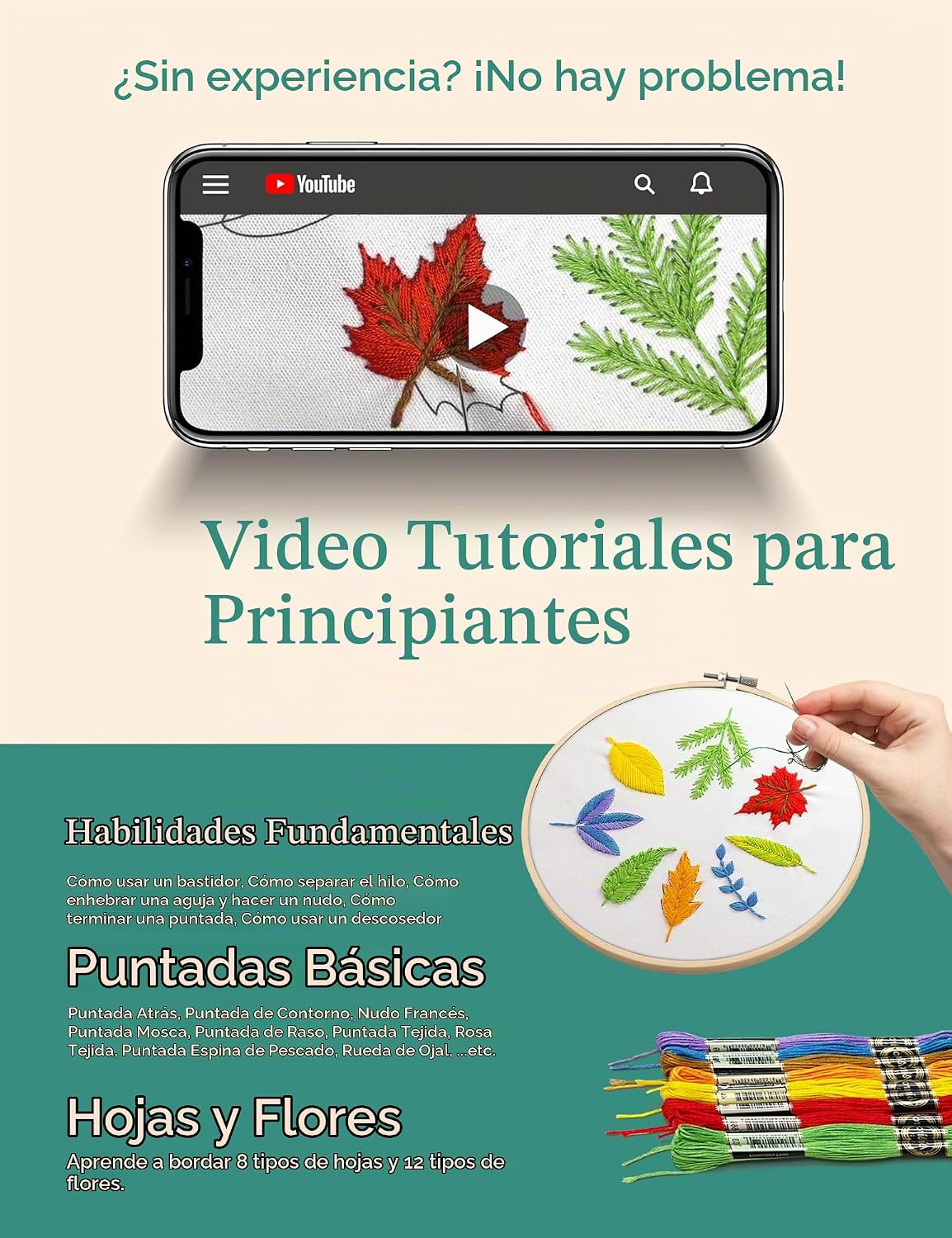 Bradove Leaves y Flowers Embroidery Kit para Beginners con Patterns