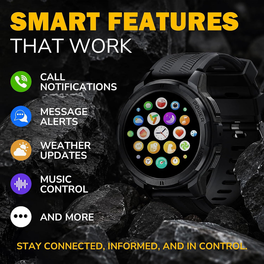 Reloj inteligente resistente para hombres, reloj inteligente Foreman, reloj digital impermeable para los trabajos más duros, con rastreadores de fitness, monitor de frecuencia cardíaca, IP68, podómetro, modos de entrenamiento y más