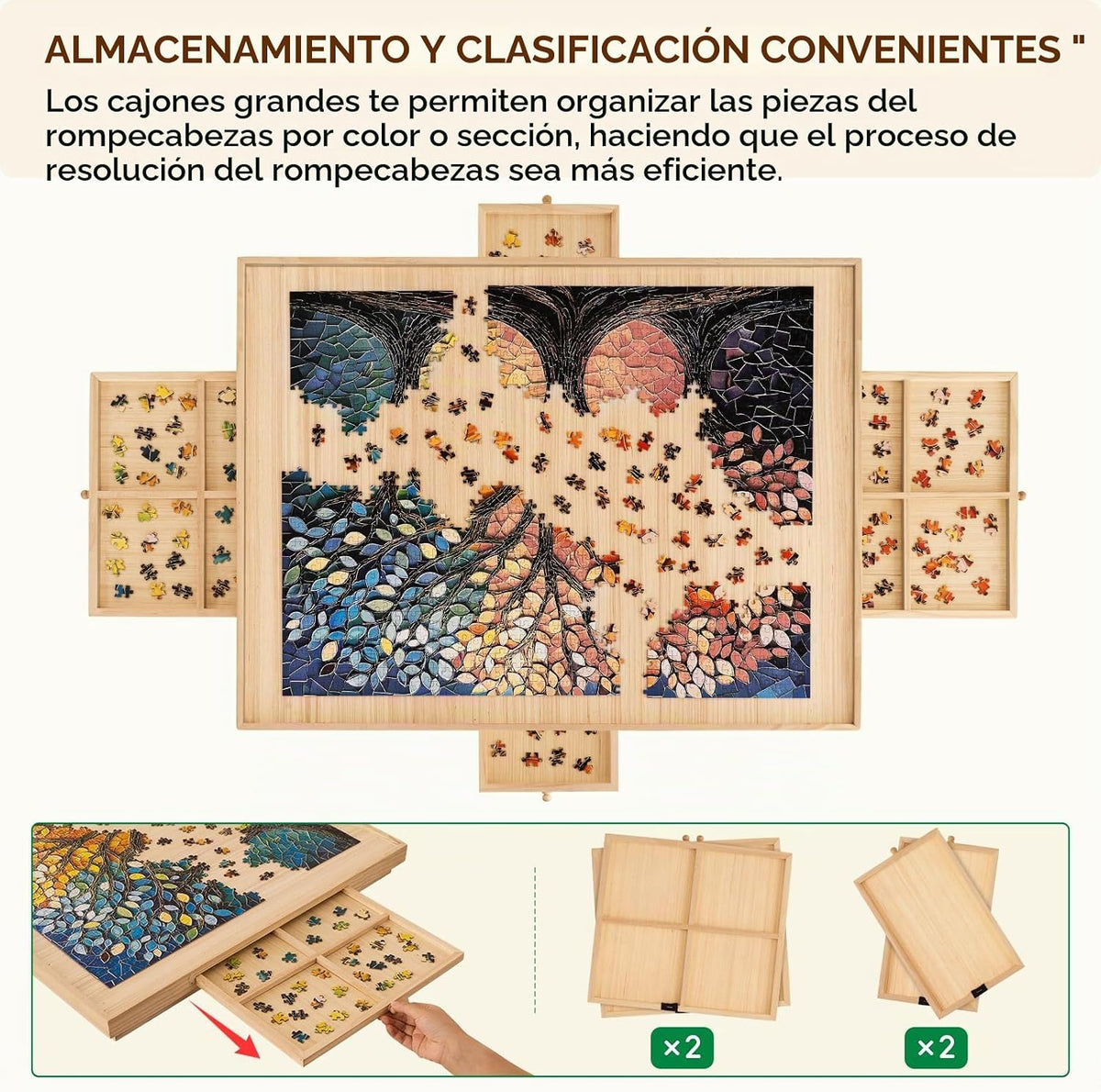 TEAKMAMA - Mesa de rompecabezas, 1500 piezas, tablero de rompecabezas de