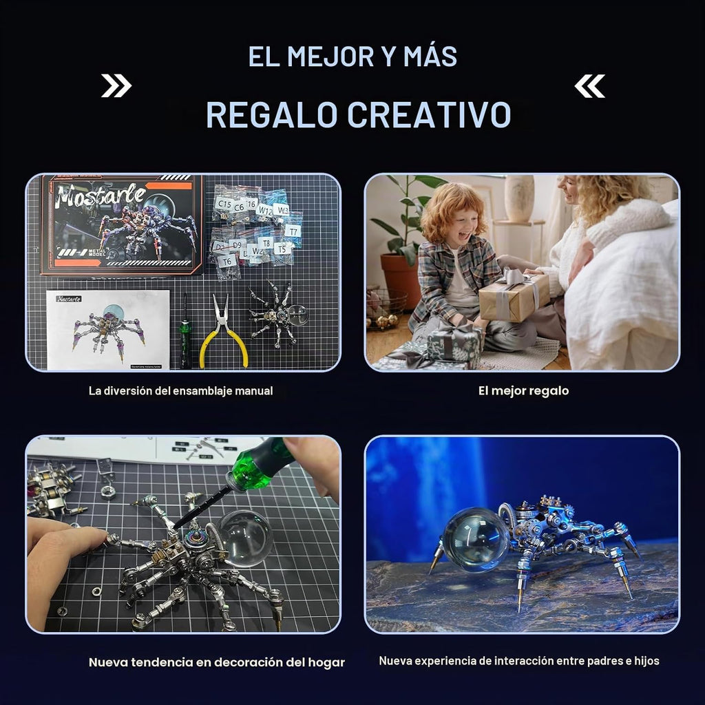 Lámpara Mostarle Lámpara de Cristal Araña Saltarina Rompecabezas de Metal 3D, Arcynix Kit de Modelo DIY Araña Mecánica Sci-Fi Decoración Steampunk, Regalo Creativo y Decoración Futurista del Hogar para