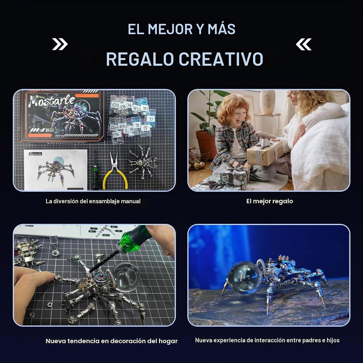Lámpara Mostarle Lámpara de Cristal Araña Saltarina Rompecabezas de Metal 3D, Arcynix Kit de Modelo DIY Araña Mecánica Sci-Fi Decoración Steampunk, Regalo Creativo y Decoración Futurista del Hogar para