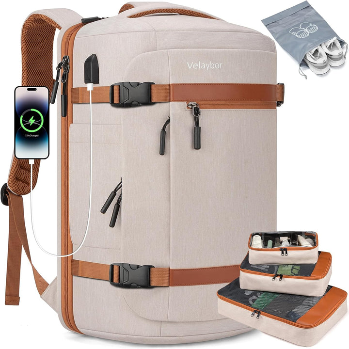 Mochila de viaje Velaybor 42L con 4 cubos de embalaje, bolsa de man...