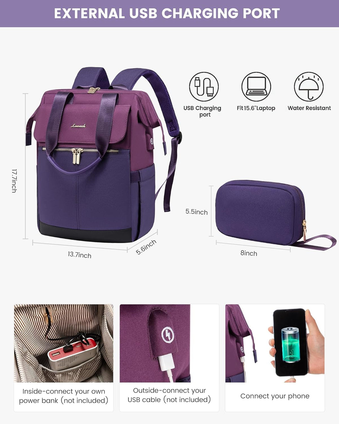 LOVEVOOK Mochila para laptop para mujer, mochila de trabajo convert...