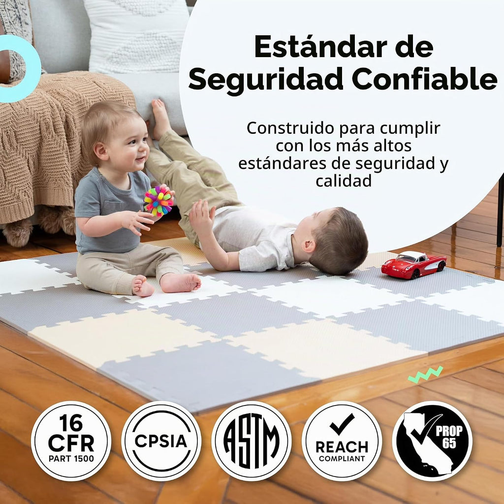 MioTetto Tapete de juego para bebé, azulejos de espuma suave para niños. Azulejos de espuma entrelazados ajustables, se adapta a corralito de 50 x 50 pulgadas, tapete de bebé para gatear y desarrollar, tapete de juego seguro y no tóxico para bebés de 6 a
