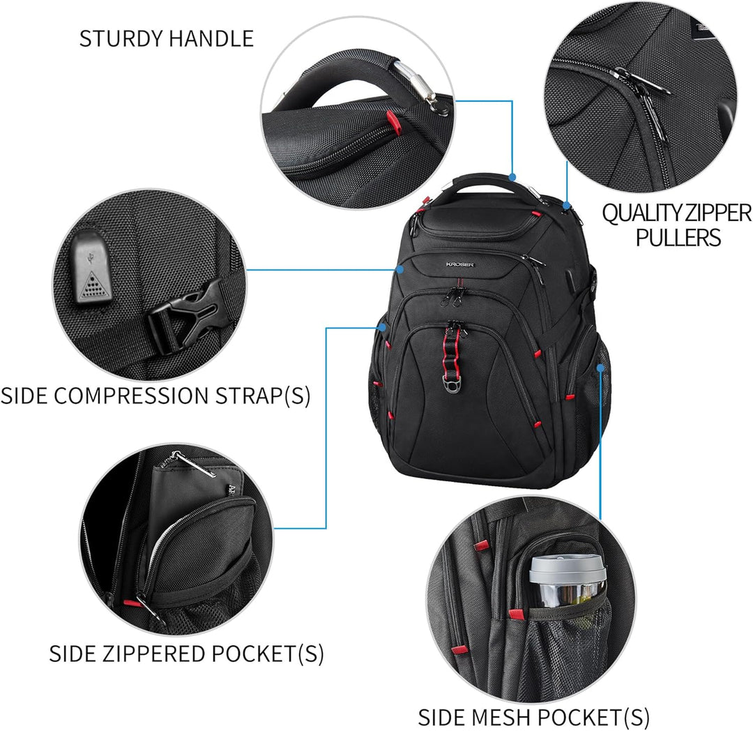 KROSER Mochila de viaje para laptop de 17.3 pulgadas, XL, mochila p...