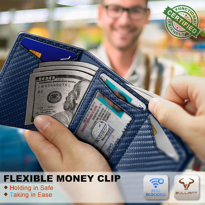 BULLIANT Billetera de cuero para hombre, tarjetero con clip para di...