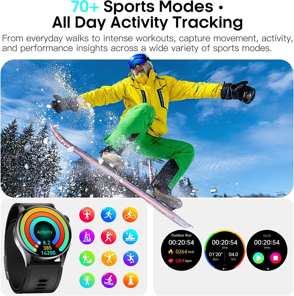 Smart Watch para Hombres y Mujeres con Correa de Airbag, Pantalla AMOLED de 1.56", Monitor de Ritmo Cardíaco y Presión Arterial, Rastreador de Oxígeno en Sangre y Sueño, Bucle de Voz, 70 Modos Deportivos Fitness Tracker