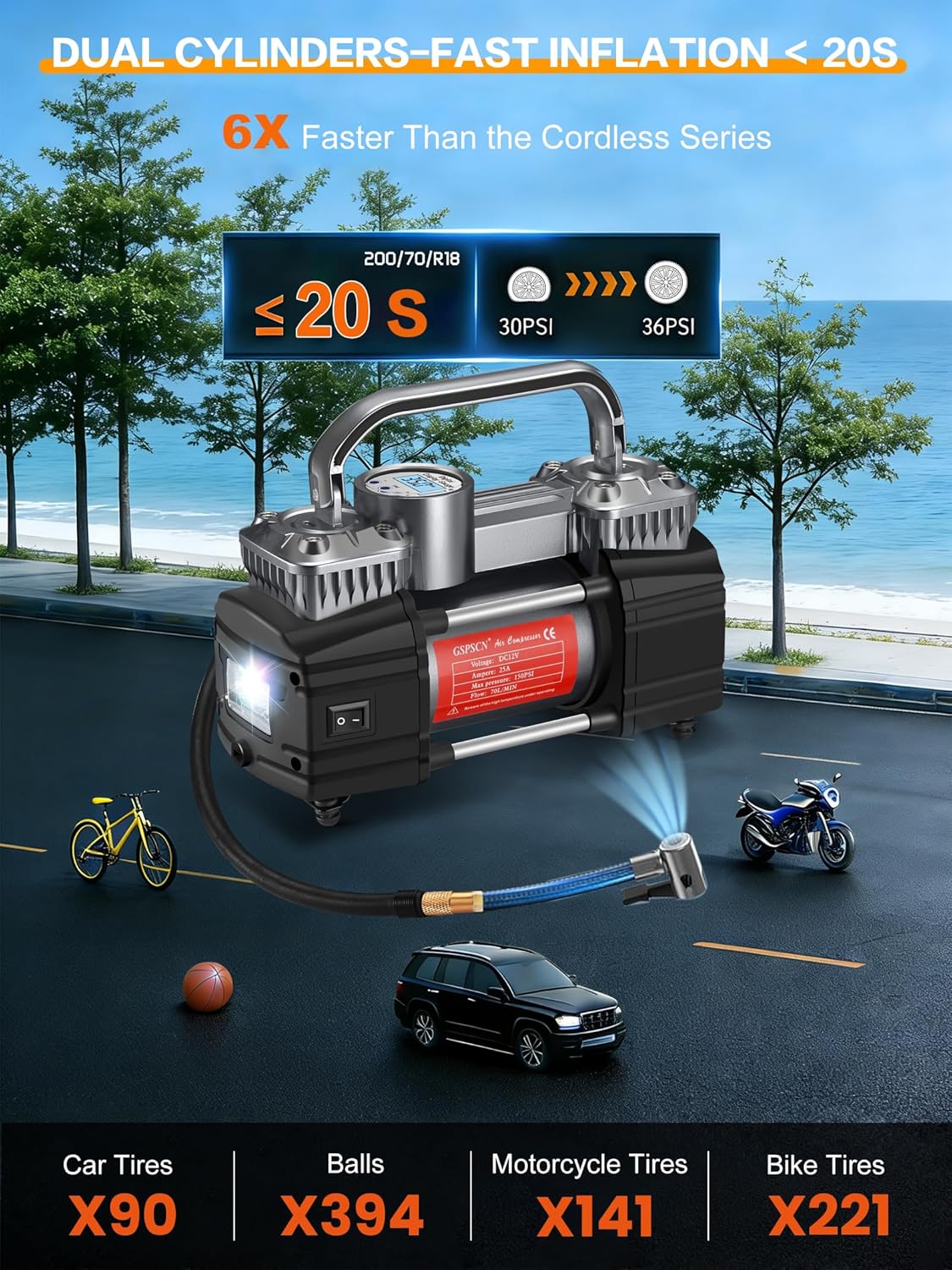 GSPSCN Inflador de neumáticos digital resistente 12V Bomba de compr...
