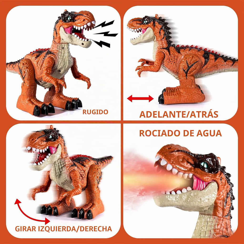 Juguetes de dinosaurio a control remoto para niños de 3-5, 5, 7, 8-12, juguete robot de dinosaurio T-Rex para caminar a control remoto con spray de niebla de agua, luces y sonidos, paquete de 2 baterías recargables, 3, 4, 5, 6, 7, 8 años, regalo de