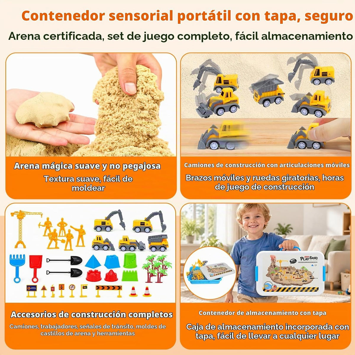 Caja de arena sensorial de construcción con tapa