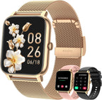 Reloj inteligente para mujer con rastreador de fitness: relojes inteligentes dorados para mujer, relojes digitales para hombre, hacer/responder llamada, impermeable, reloj inteligente para correr