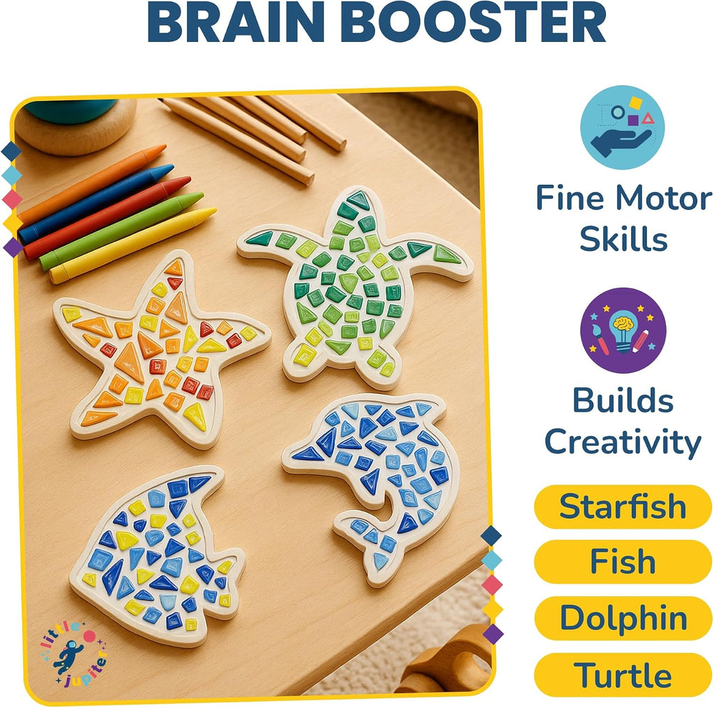 Little Jupiter Kit de mosaico de bricolaje – Construye 4 piezas diferentes de arte de mosaico marino – Las artes y manualidades perfectas para niñas y niños de 8 a 12 años – Actividad de juego de arte para niños para cumpleaños, Navidad, vacaciones y más